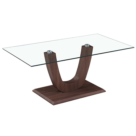 Rechthoekige glazen tafel met houten
  onderstel